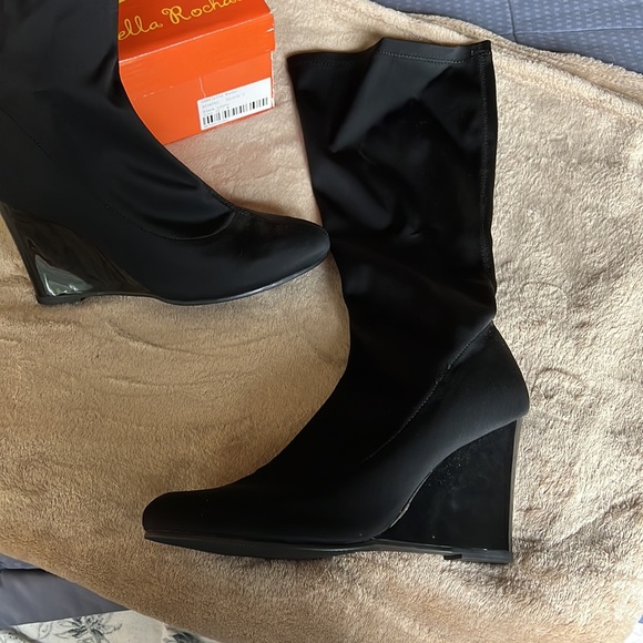 Gabriella Rocha stretch knee high boots patent leather wedge  12m zalyia BNWT - Picture 2 of 4